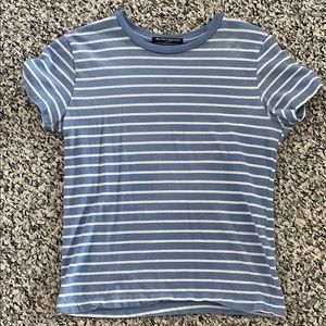 Brandy Melville Blue and White Striped T-Shirt - S